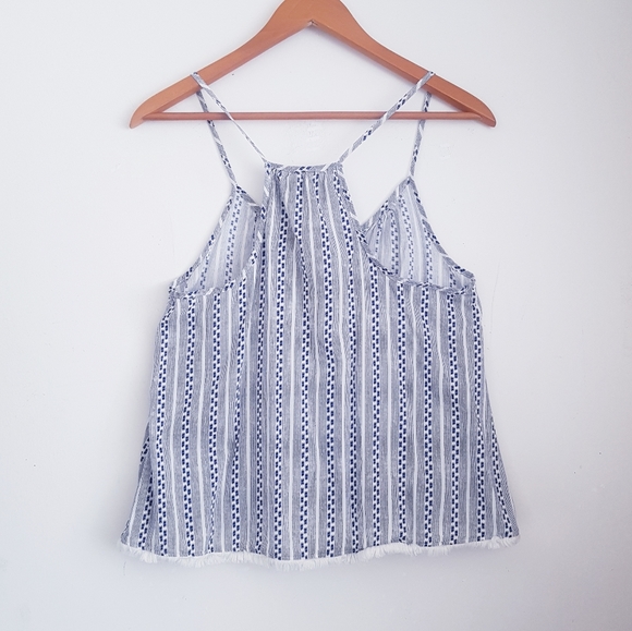 AERIE Blue & White Fringe Hem Racer Back Tank Top - Picture 8 of 8